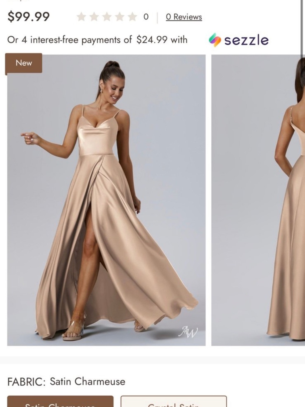 Satin Charmeuse Cowl Neck Evening Dress in Champagne
